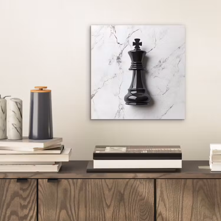 Aluminium schilderij - Schaakstuk - Koning - Zwart - Marmer — 2