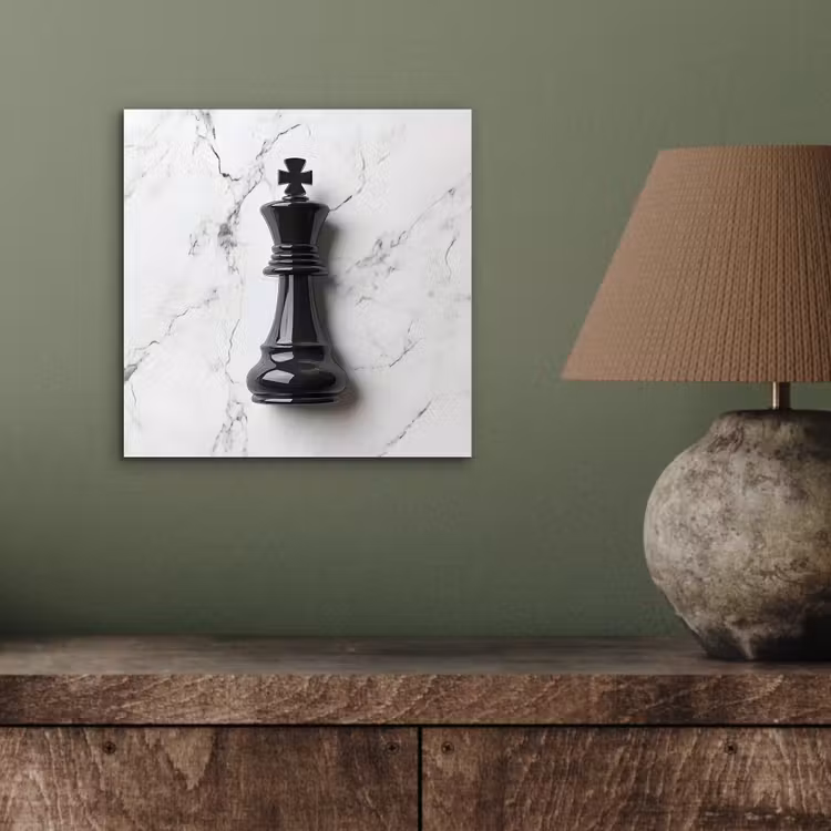 Aluminium schilderij - Schaakstuk - Koning - Zwart - Marmer — 3