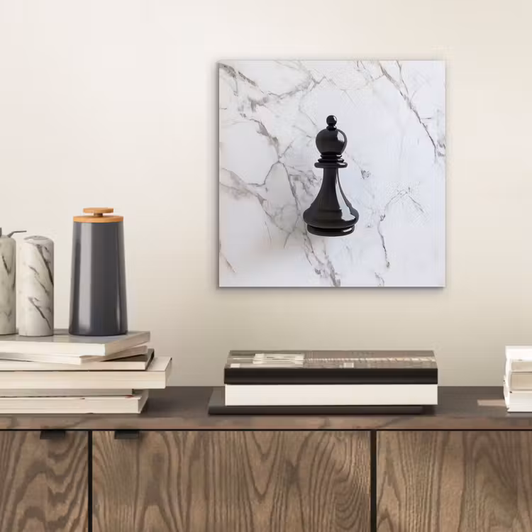 Aluminium schilderij - Schaakstuk - Loper - Zwart - Marmer — 2