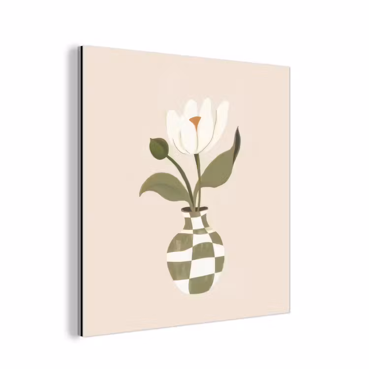 Aluminium schilderij - Vaas - Geruit - Bloem - Groen — 1
