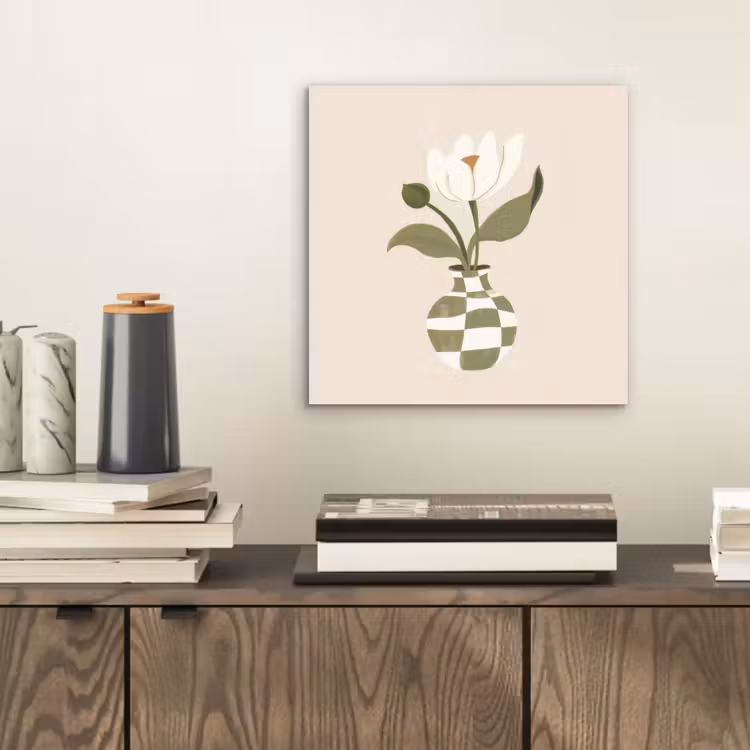 Aluminium schilderij - Vaas - Geruit - Bloem - Groen — 2