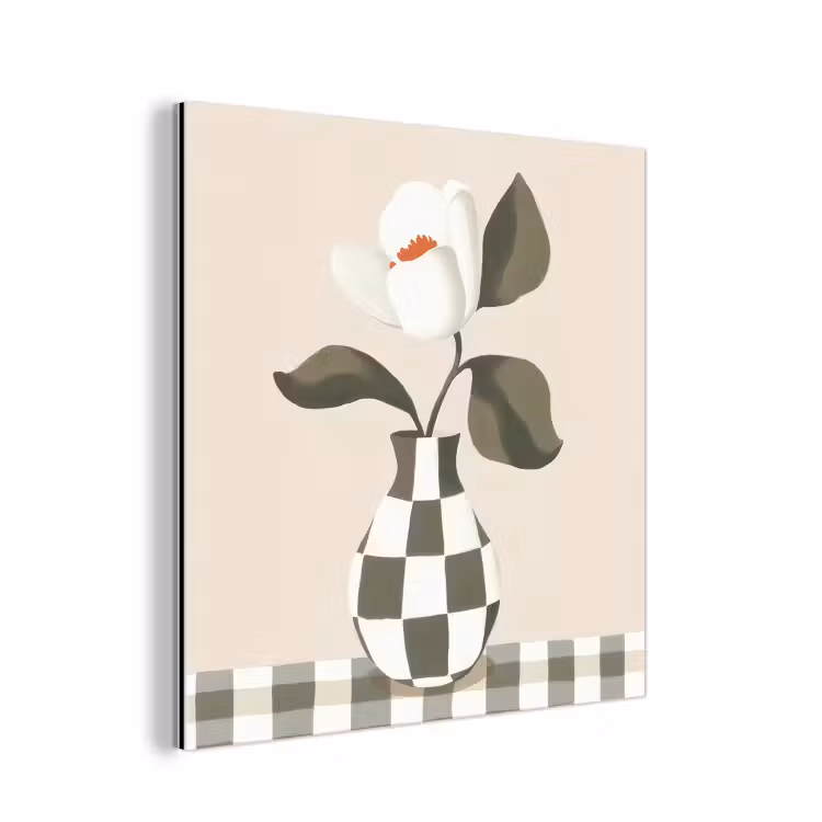 Aluminium schilderij - Vaas - Geruit - Groen - Bloem — 1