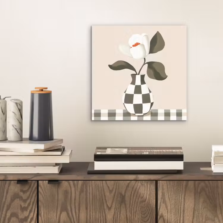 Aluminium schilderij - Vaas - Geruit - Groen - Bloem — 2