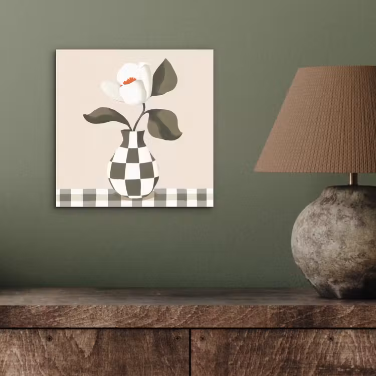 Aluminium schilderij - Vaas - Geruit - Groen - Bloem — 3