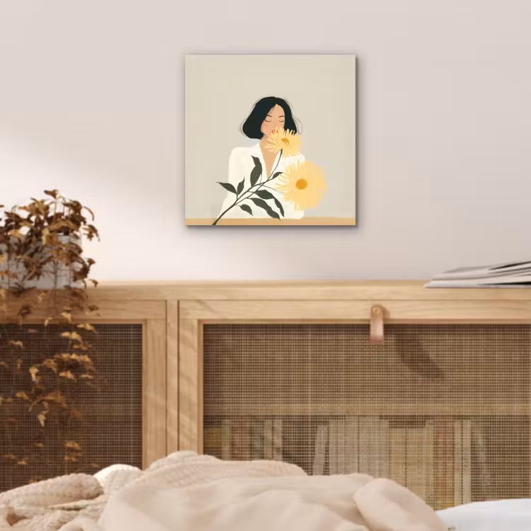 Aluminium schilderij - Vrouw - Bloem - Geel - Minimalistisch — 4