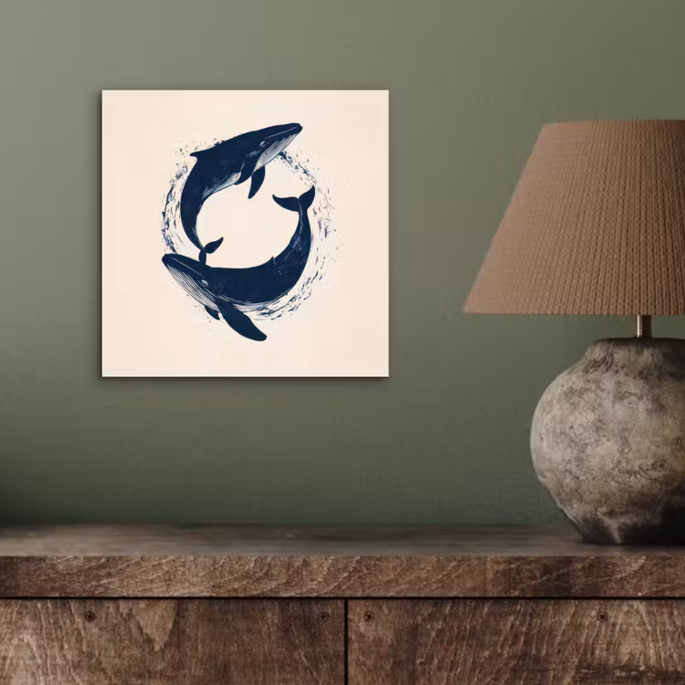 Aluminium schilderij - Walvissen - Spetters - Cirkel - Donkerblauw — 3