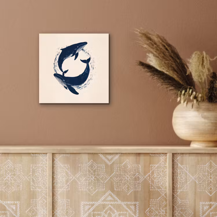 Aluminium schilderij - Walvissen - Spetters - Cirkel - Donkerblauw — 5