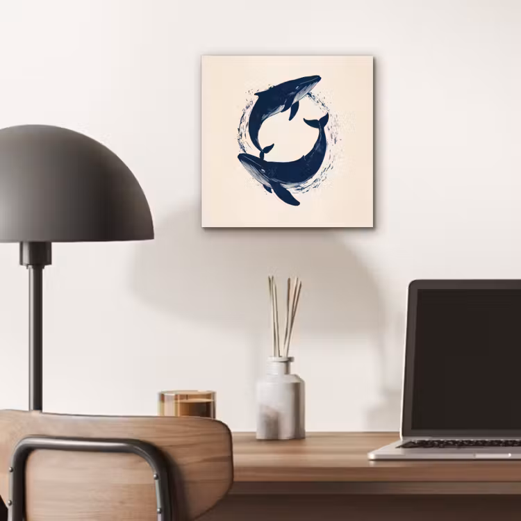 Aluminium schilderij - Walvissen - Spetters - Cirkel - Donkerblauw — 6