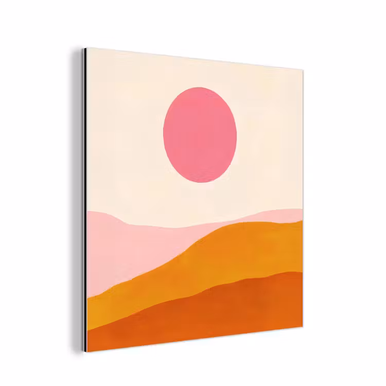 Aluminium schilderij - Zon - Heuvels - Abstract - Roze — 1