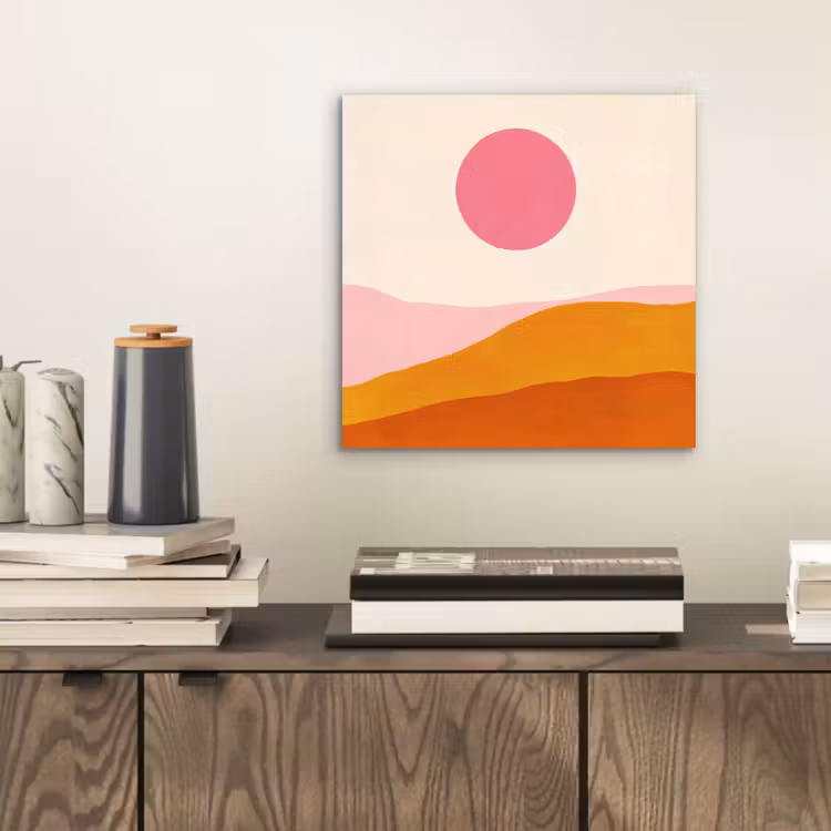 Aluminium schilderij - Zon - Heuvels - Abstract - Roze — 2