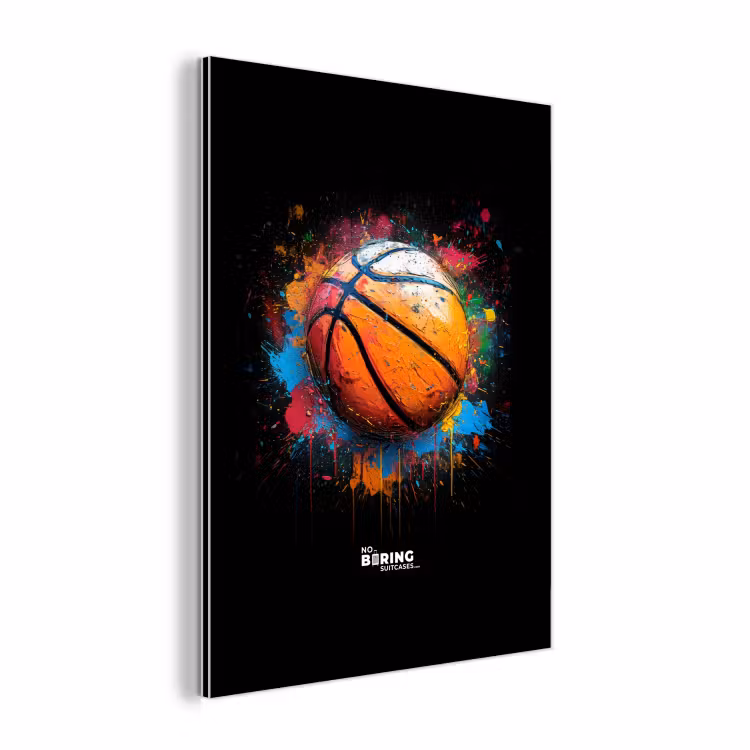 Aluminium schilderij - Oranje basketbal te midden van verfspetters — 1