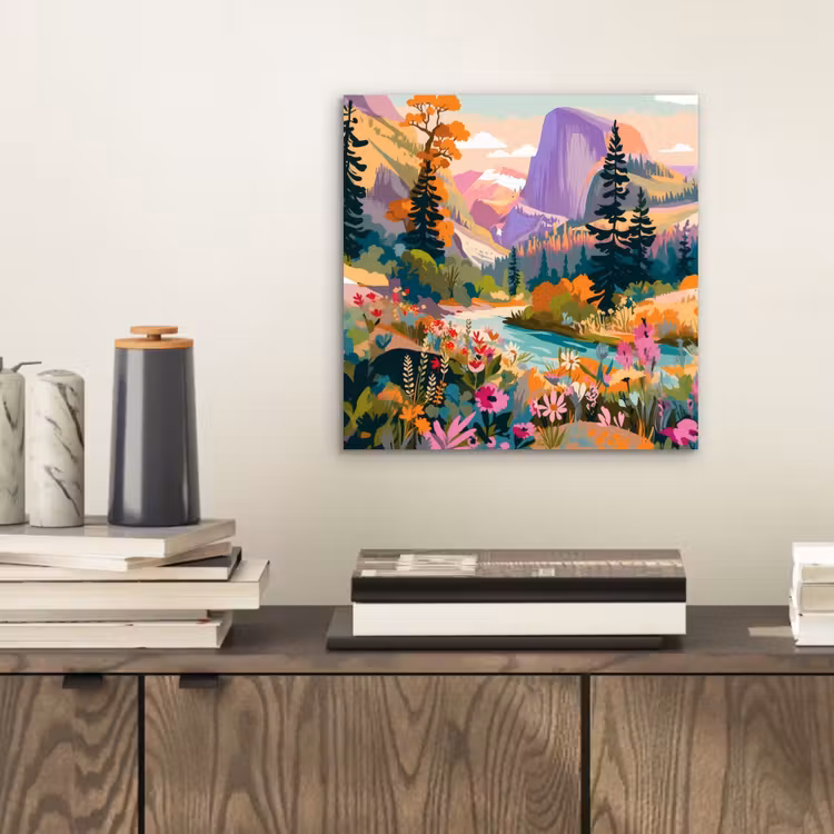 Aluminium schilderij - Rivier - Vallei vol bloemen - Levendig — 2