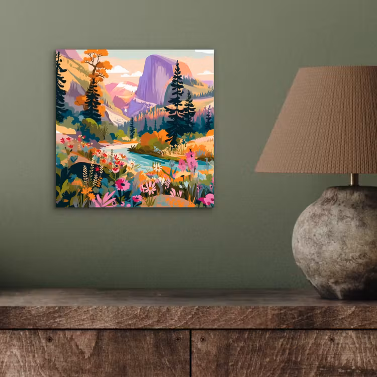 Aluminium schilderij - Rivier - Vallei vol bloemen - Levendig — 3
