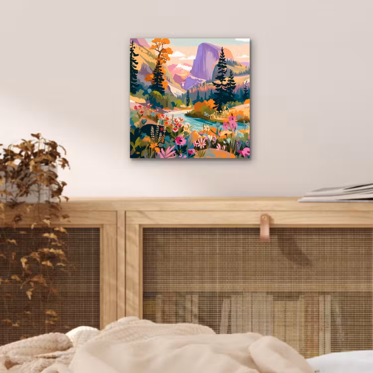 Aluminium schilderij - Rivier - Vallei vol bloemen - Levendig — 4