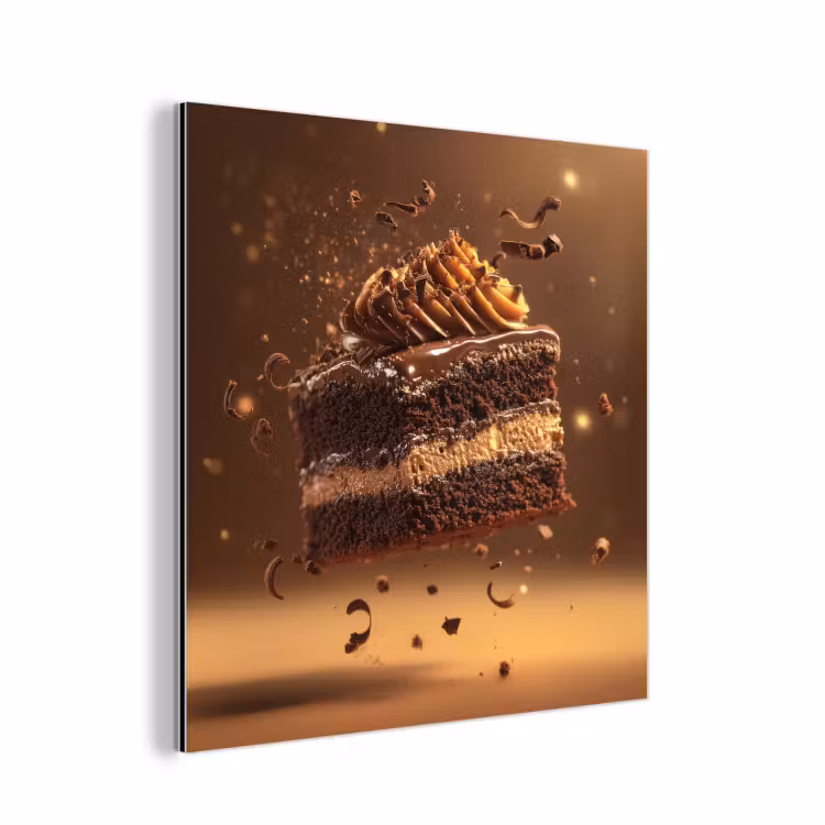 Aluminium schilderij - Taart - Chocolade - Eten - Brownie — 1