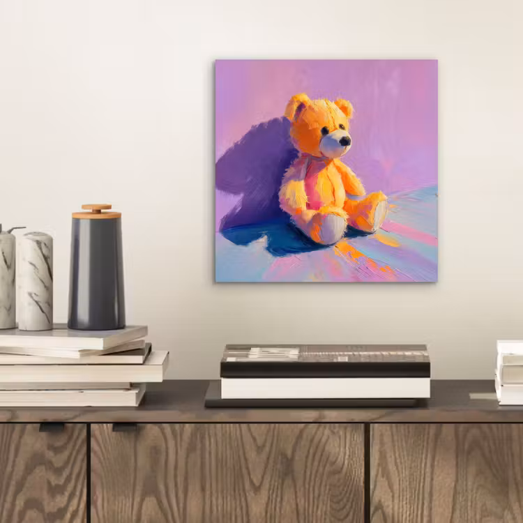 Aluminium schilderij - Teddybeer - Schaduw - Penseelstreken - Paars — 2