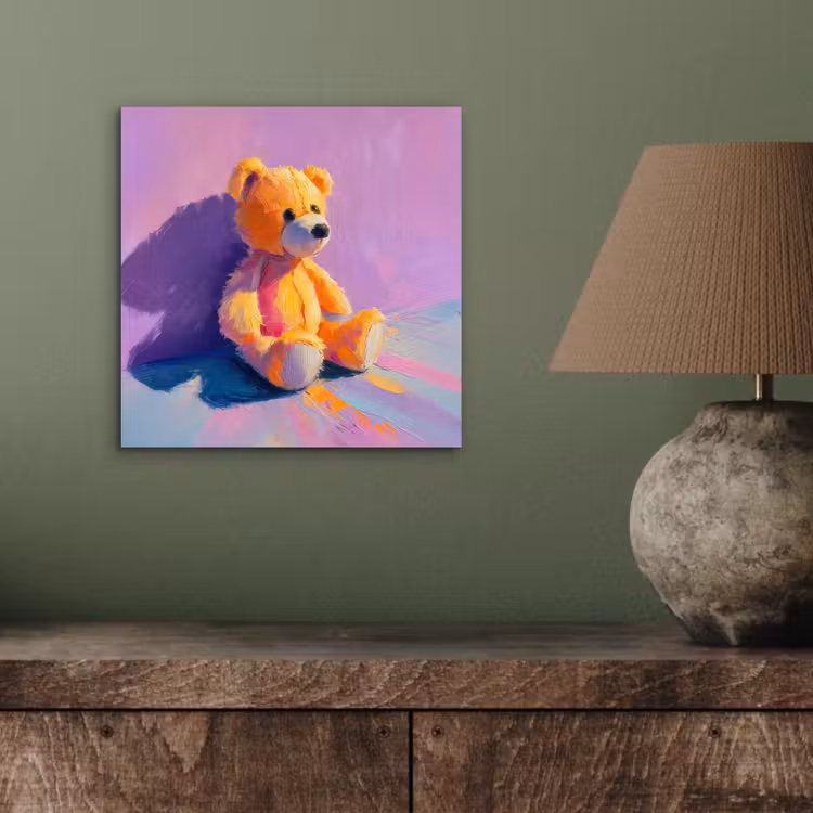 Aluminium schilderij - Teddybeer - Schaduw - Penseelstreken - Paars — 3