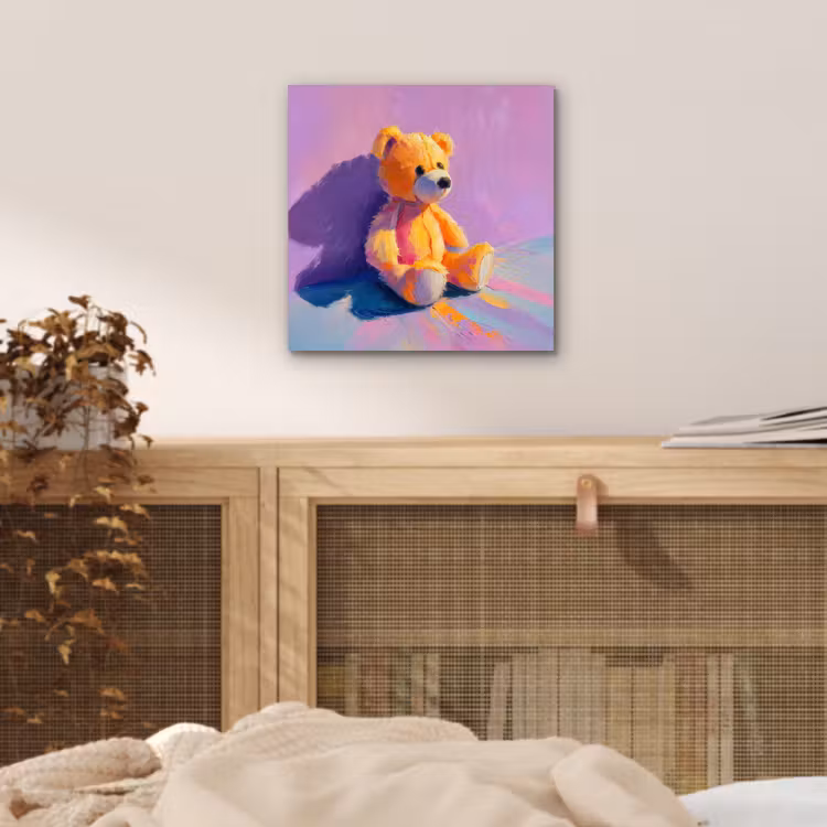 Aluminium schilderij - Teddybeer - Schaduw - Penseelstreken - Paars — 4