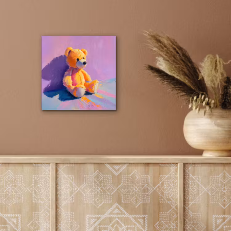 Aluminium schilderij - Teddybeer - Schaduw - Penseelstreken - Paars — 5
