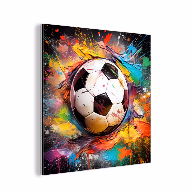 Aluminium schilderij - Voetbal - Verf - Kleuren - Zwart - Wit — 1