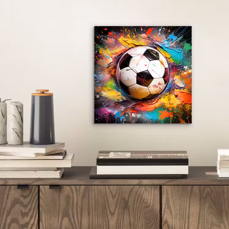 Aluminium schilderij - Voetbal - Verf - Kleuren - Zwart - Wit — 2