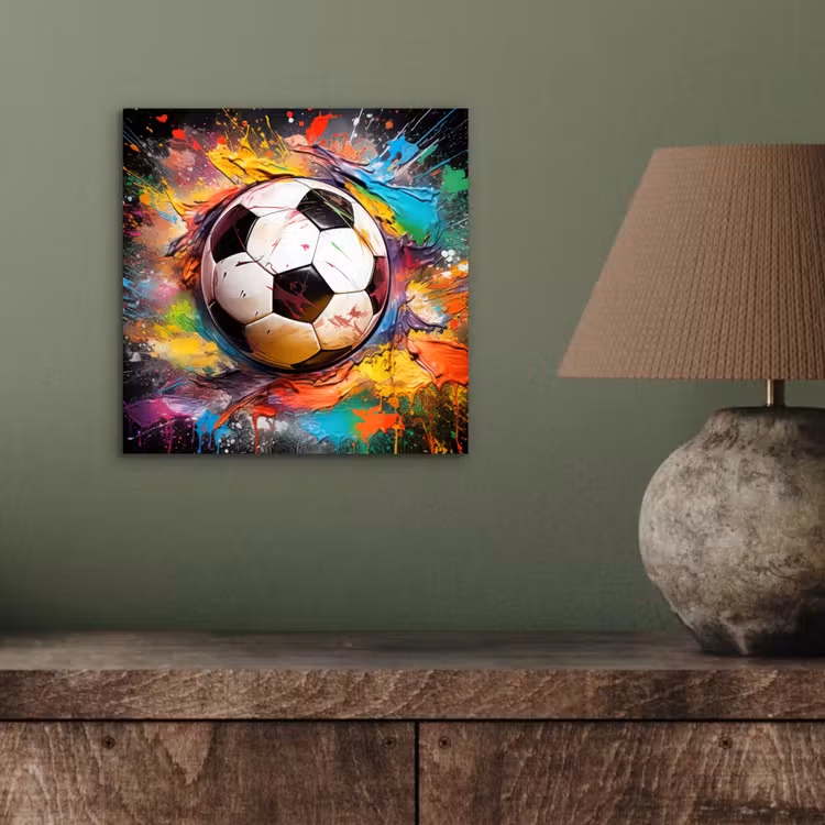 Aluminium schilderij - Voetbal - Verf - Kleuren - Zwart - Wit — 3