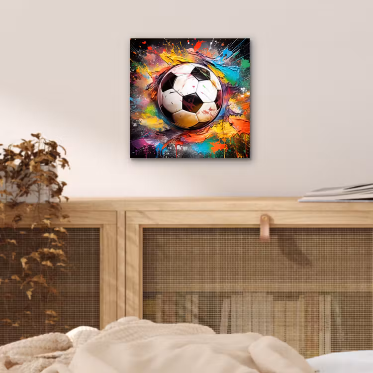 Aluminium schilderij - Voetbal - Verf - Kleuren - Zwart - Wit — 4