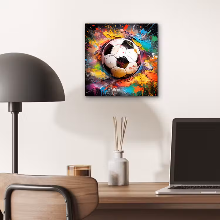 Aluminium schilderij - Voetbal - Verf - Kleuren - Zwart - Wit — 6
