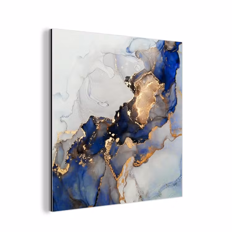 Aluminium schilderij - Marmer - Blauw - Goud — 1