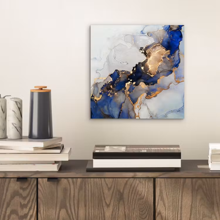 Aluminium schilderij - Marmer - Blauw - Goud — 2