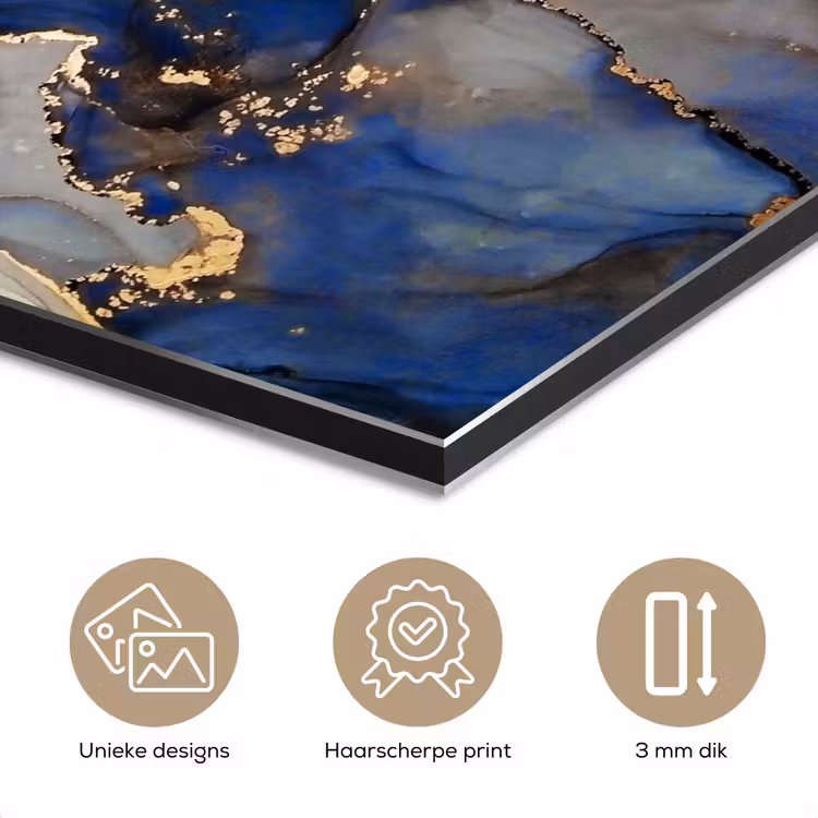 Aluminium schilderij - Marmer - Blauw - Goud — 7