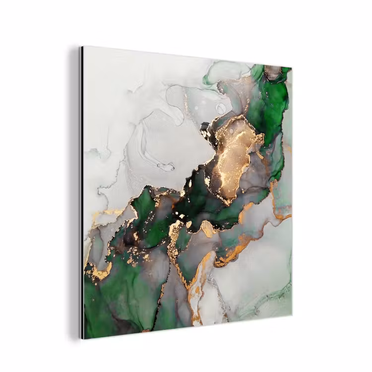 Aluminium schilderij - Marmer - Goud - Groen - Luxe — 1