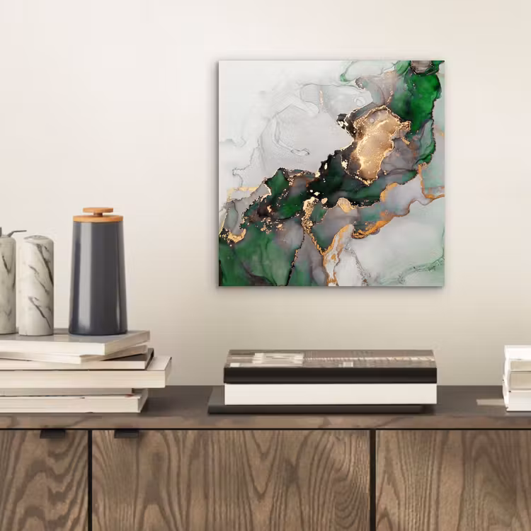 Aluminium schilderij - Marmer - Goud - Groen - Luxe — 2