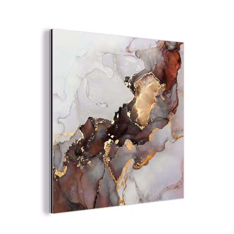 Aluminium schilderij - Rood - Marmer - Goud — 1