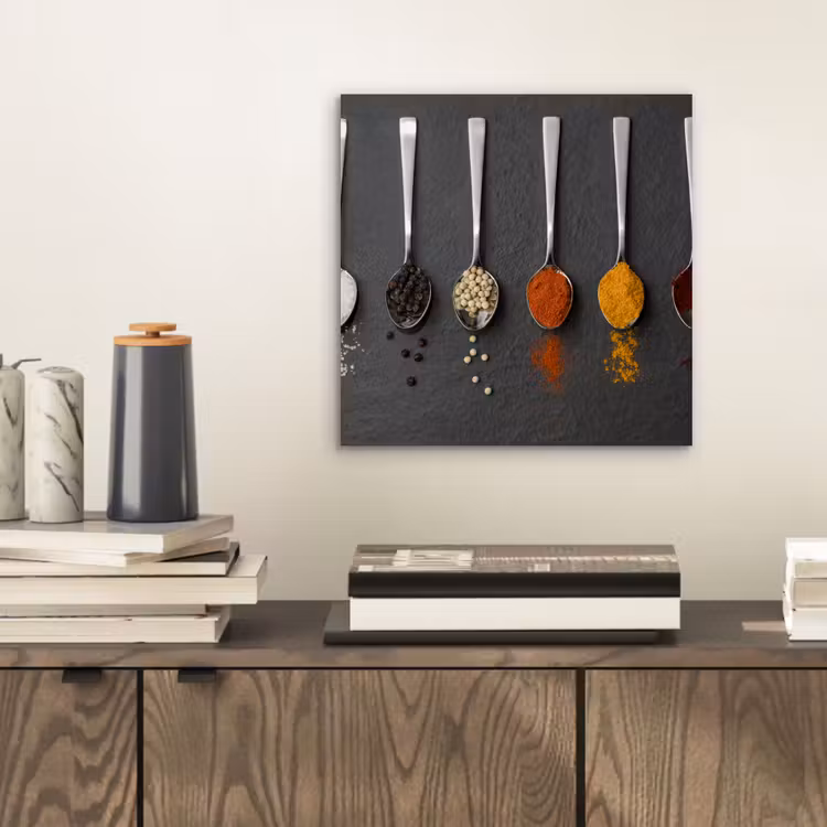 Aluminium schilderij - Specerijen - Lepels - Tafel - Rustiek - Kruiden — 2