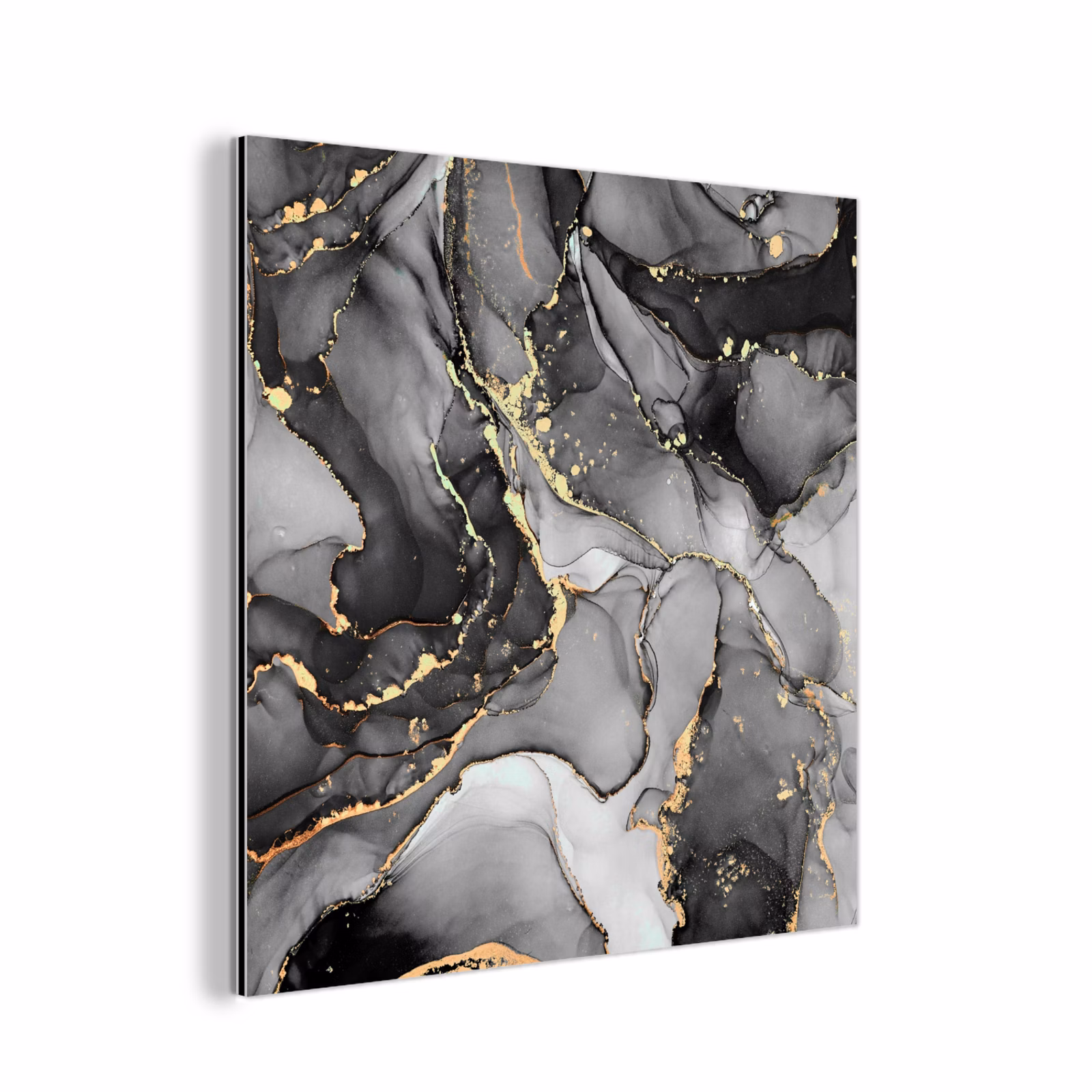 Aluminium schilderij - Marmer - Zwart - Goud - Grijs — 1
