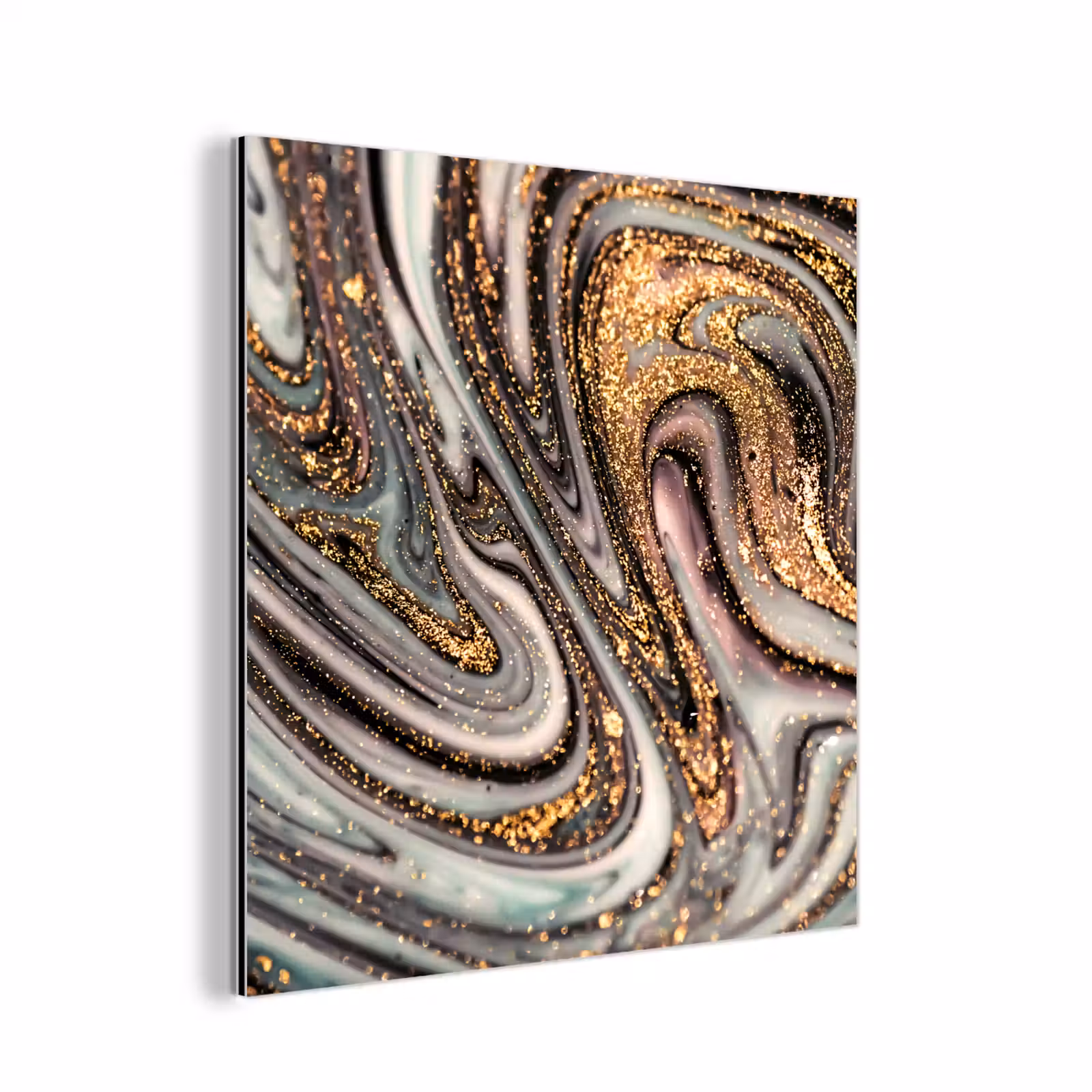 Aluminium schilderij - Marmerlook - Goud - Glitter - Luxe - Marmer - Wit — 1