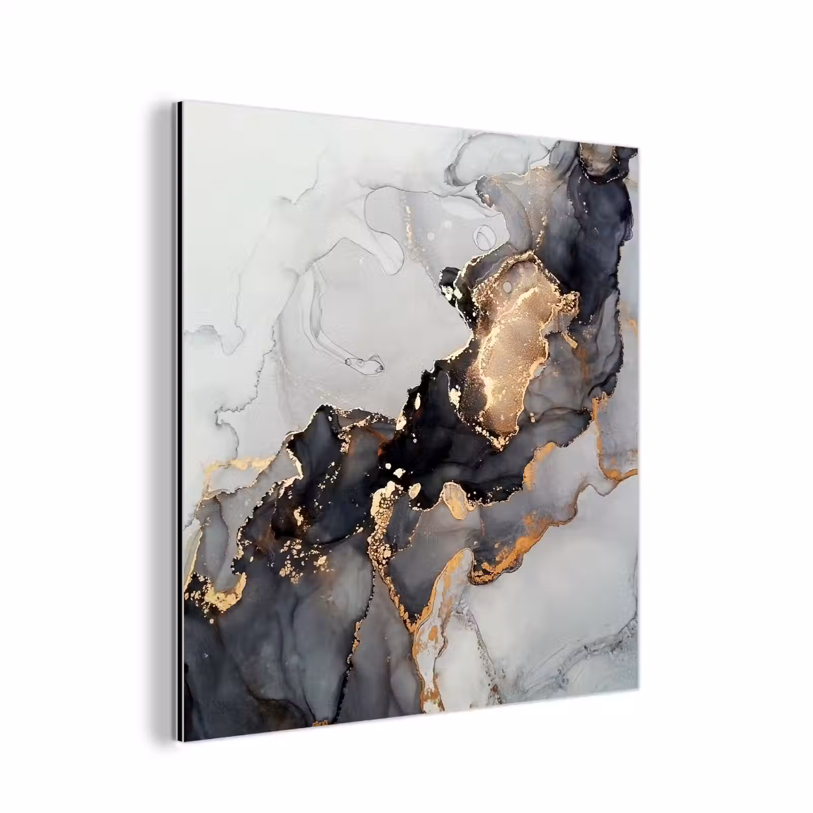 Aluminium schilderij - Zwart - Marmer - Luxe - Goud — 1