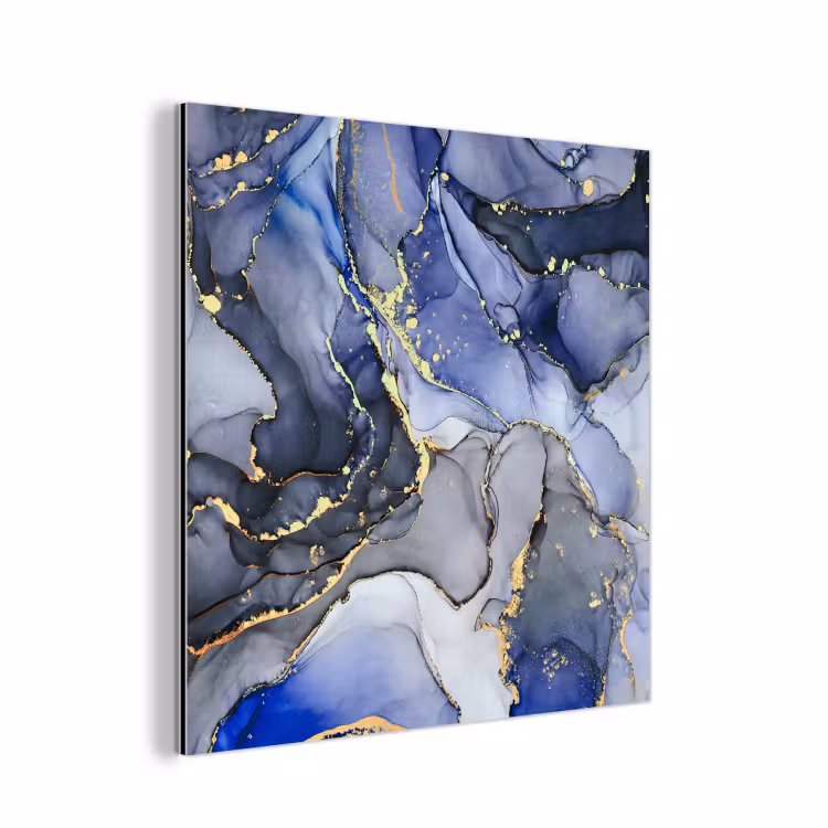 Aluminium schilderij - Marmer - Goud - Abstract - Blauw — 1