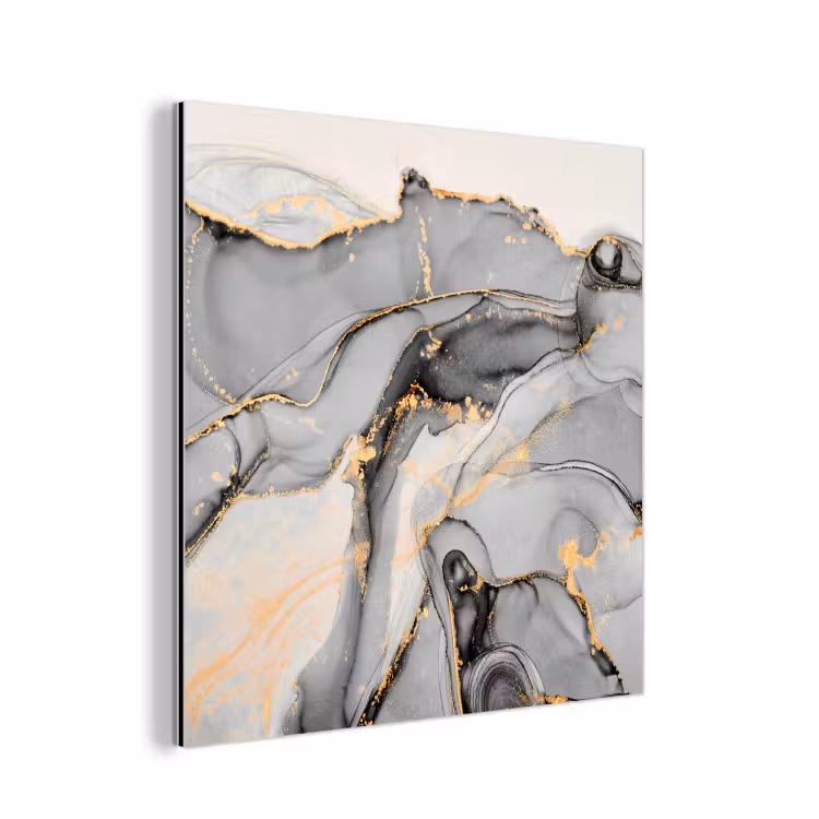 Aluminium schilderij - Marmer - Goud - Grijs — 1