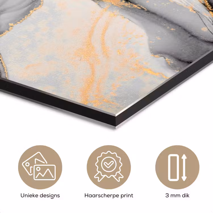 Aluminium schilderij - Marmer - Goud - Grijs — 7