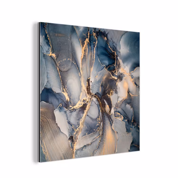 Aluminium schilderij - Marmer - Grijs - Blauw - Luxe - Goud — 1