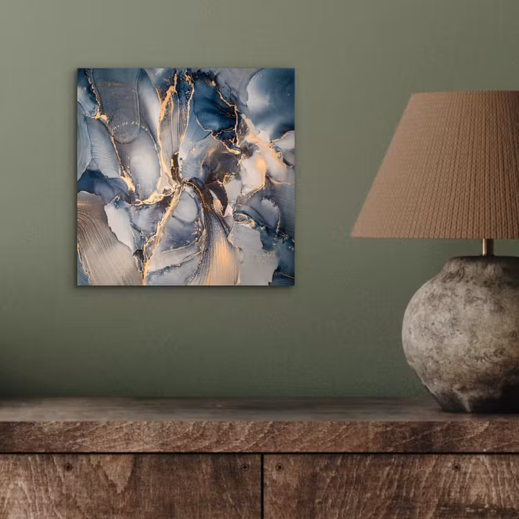 Aluminium schilderij - Marmer - Grijs - Blauw - Luxe - Goud — 3
