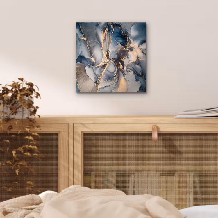 Aluminium schilderij - Marmer - Grijs - Blauw - Luxe - Goud — 4