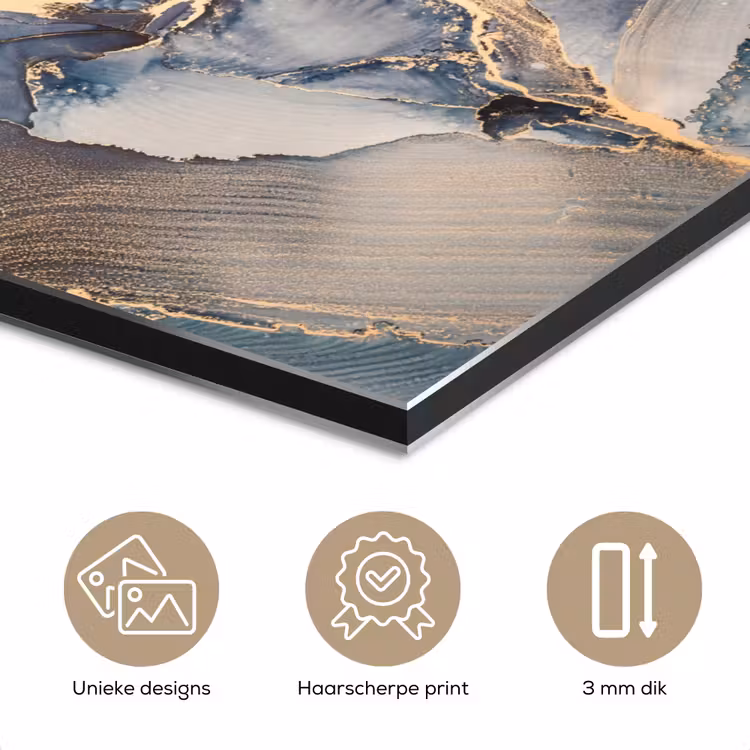 Aluminium schilderij - Marmer - Grijs - Blauw - Luxe - Goud — 7