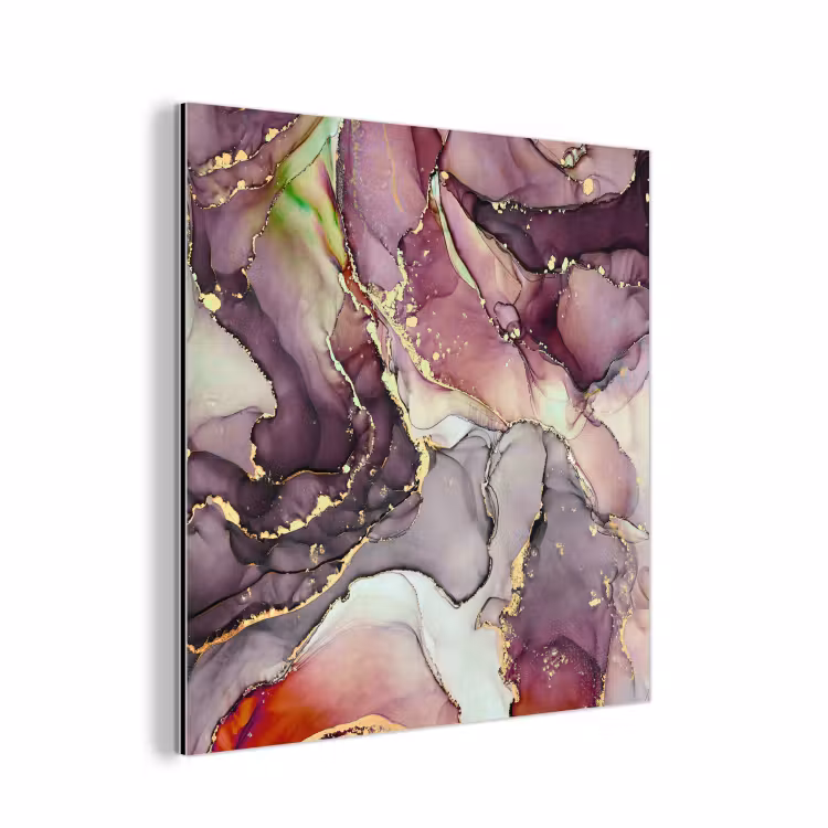 Aluminium schilderij - Marmer - Rood - Paars - Goud — 1