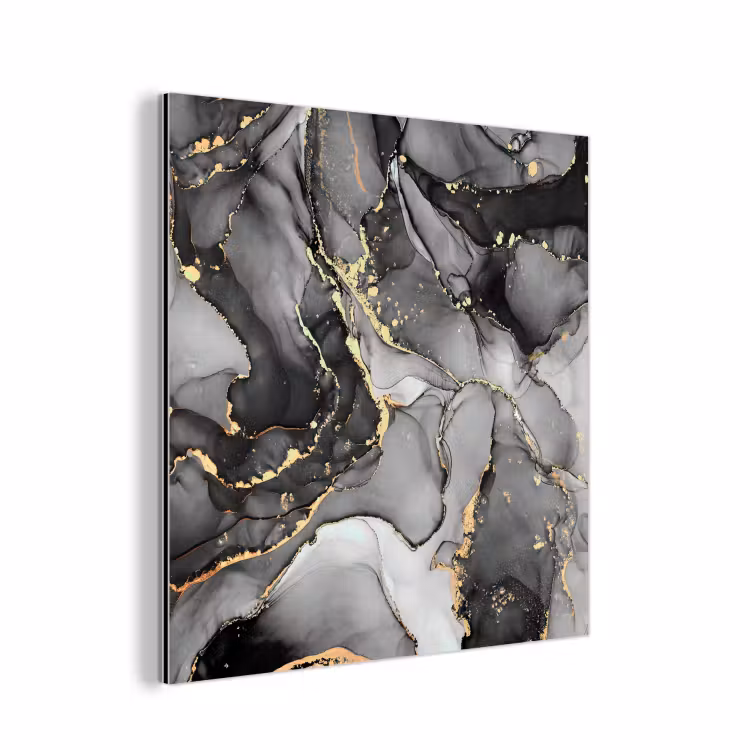 Aluminium schilderij - Marmer - Zwart - Goud - Grijs — 1