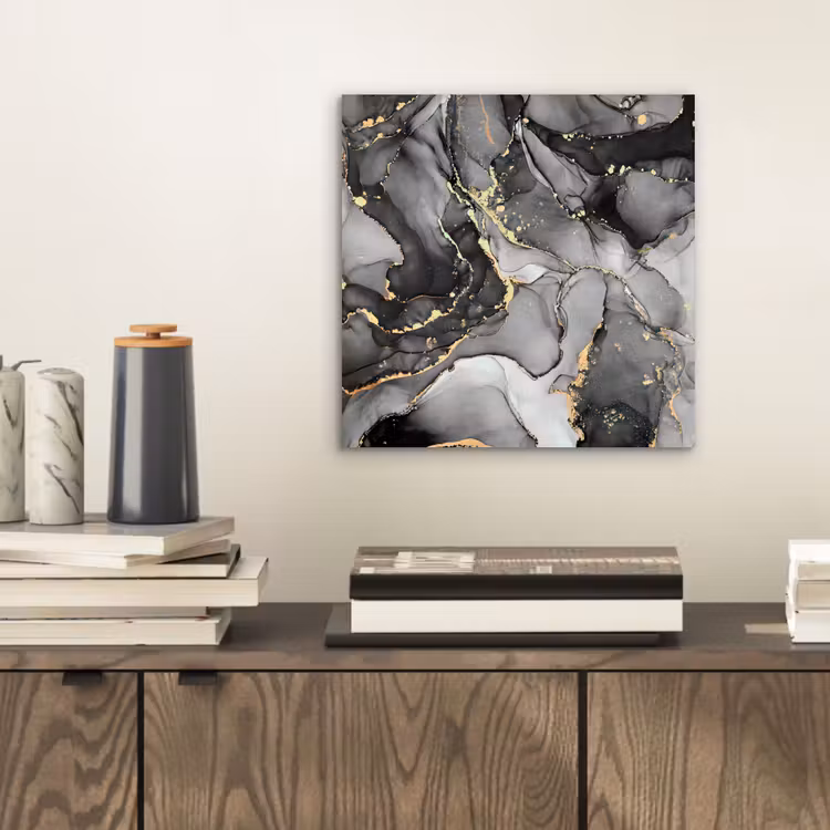 Aluminium schilderij - Marmer - Zwart - Goud - Grijs — 2