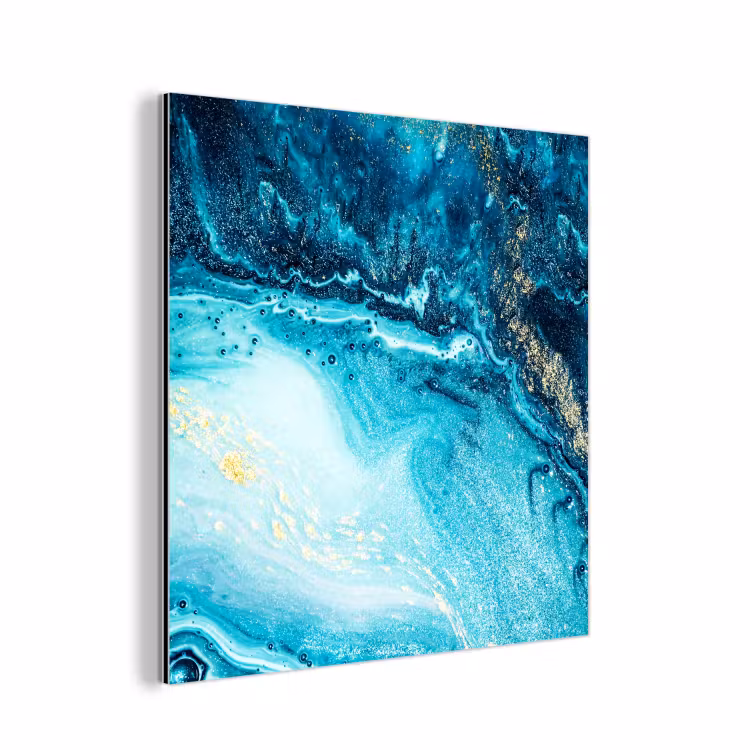 Aluminium schilderij - Marmerlook - Blauw - Goud - Luxe - Glitter - Marmer — 1