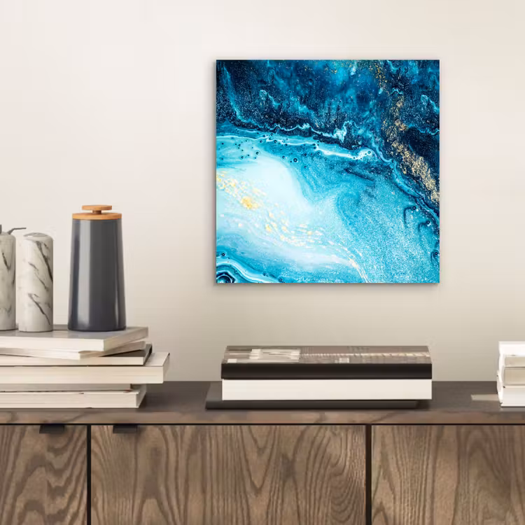 Aluminium schilderij - Marmerlook - Blauw - Goud - Luxe - Glitter - Marmer — 2